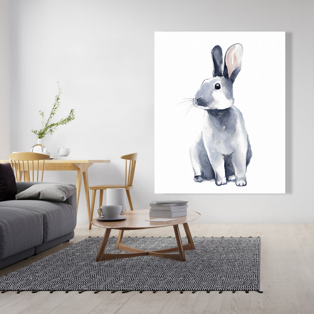 Toile Lapin gris curieux | Décoration animalière scandinave