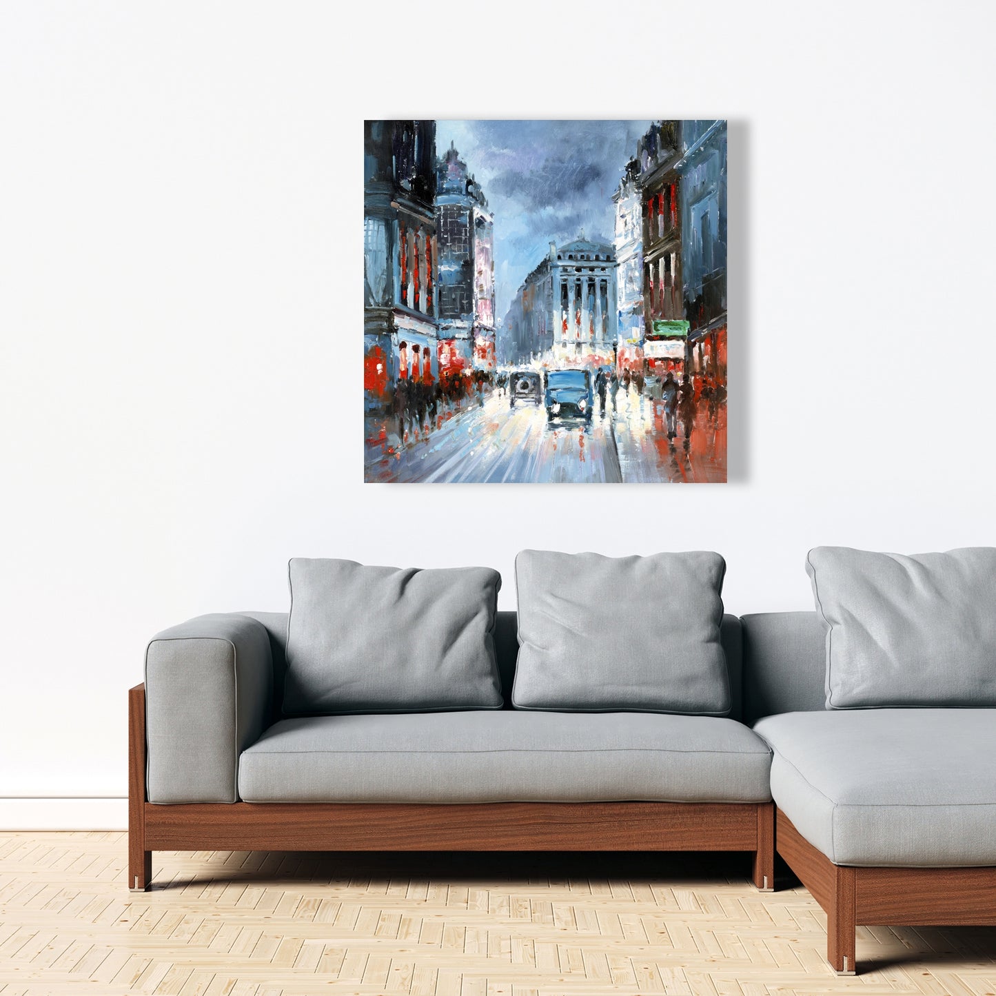 Abstract Red & Blue City Canvas | Bedroom Wall Art Decor