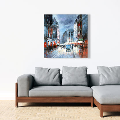Abstract Red & Blue City Canvas | Bedroom Wall Art Decor