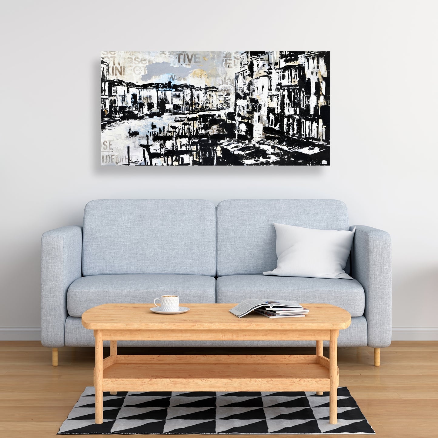 Abstract Venise Port Canvas - Blue Boat Bedroom Wall Art