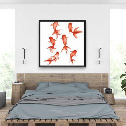 Toile de chambre asiatique Petits poissons rouges | Décoration d'intérieur