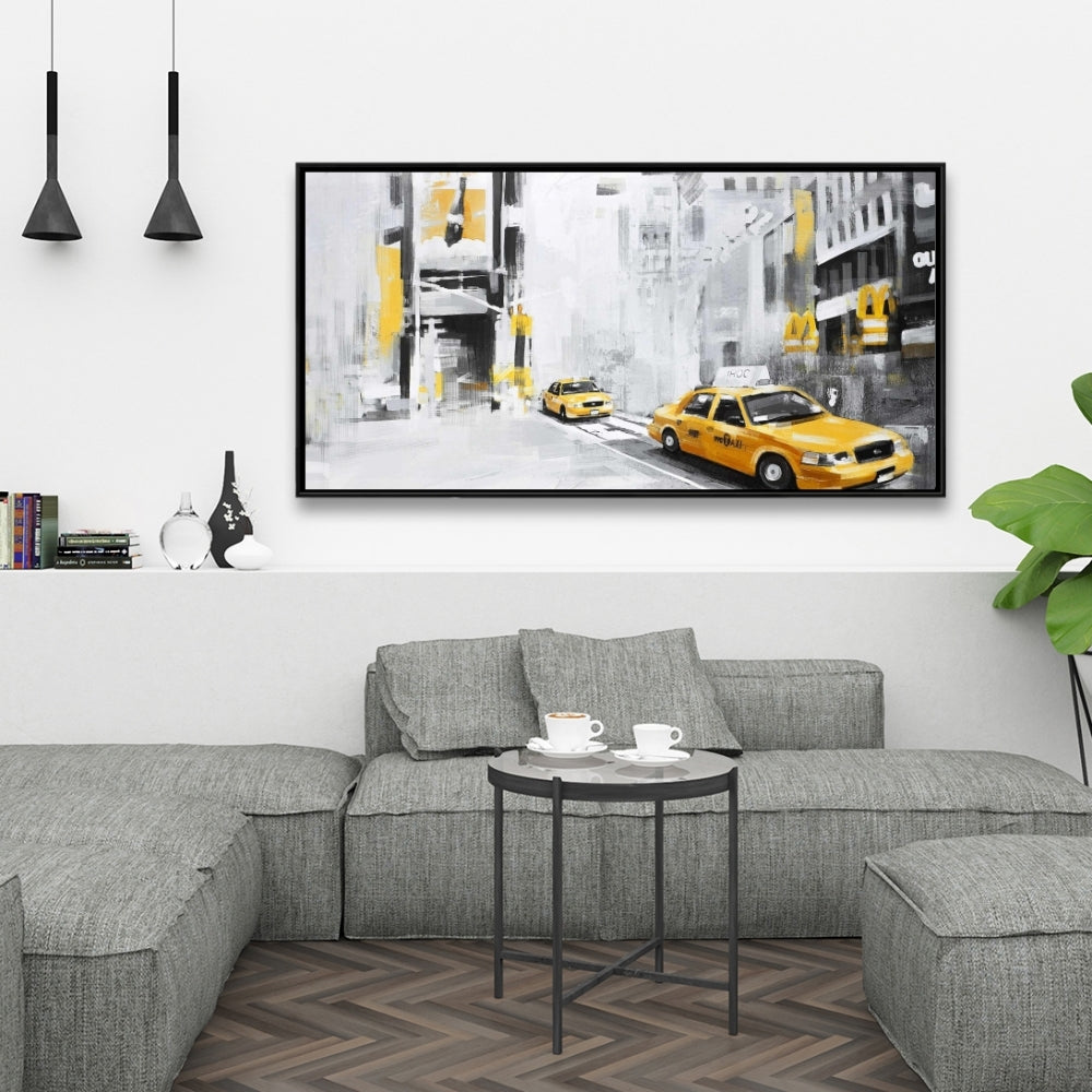 Toile Taxis de New York | Cadre décoratif gris