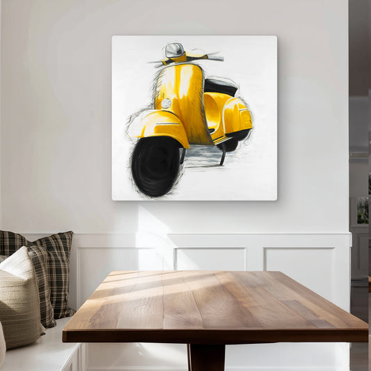 Yellow Italian Scooter Metal Print | Man Cave Decor