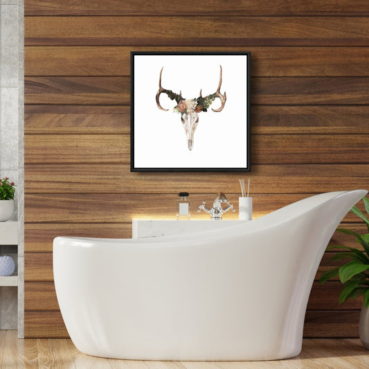 Toile « Crâne de cerf avec roses » | Décoration murale rustique pour chambre