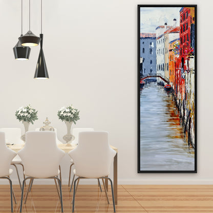 Toile encadrée représentant le Grand Canal de Venise, une chambre à coucher, un bateau et des villes