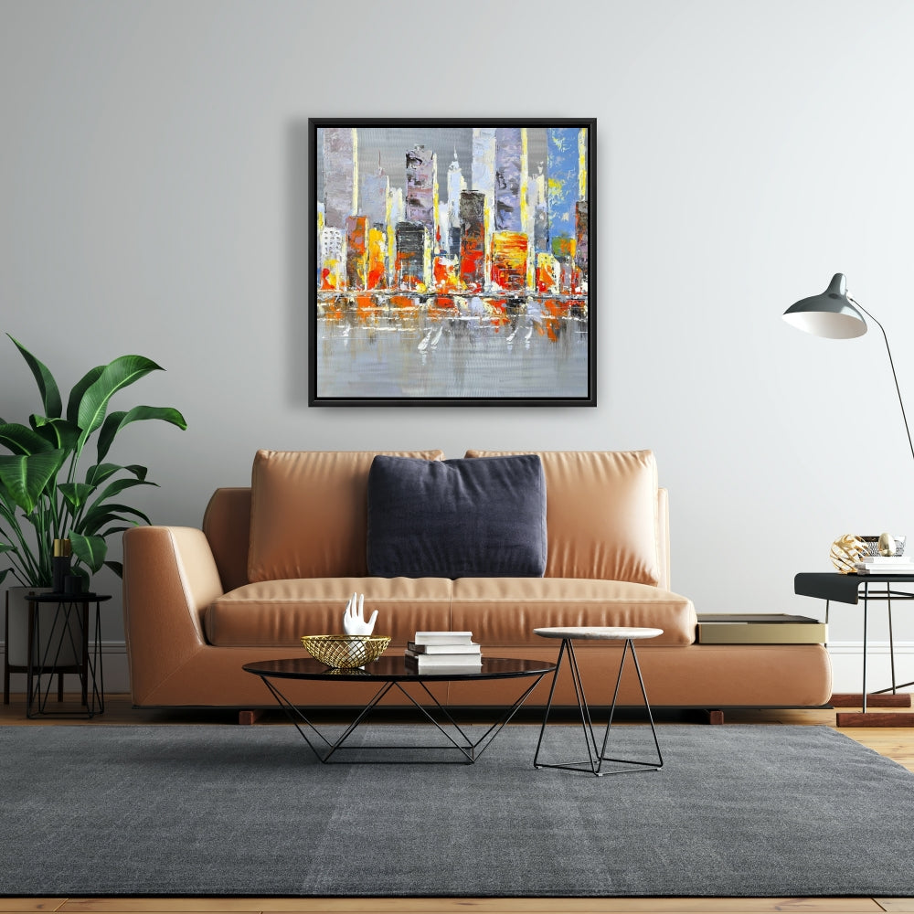 Toile encadrée Paysage urbain coloré | Décoration d'intérieur Villes bleues