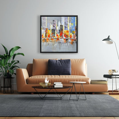 Toile encadrée Paysage urbain coloré | Décoration d'intérieur Villes bleues