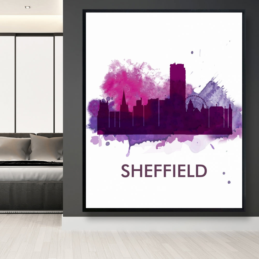 Toile Silhouette de Sheffield – Décoration murale encadrée rétro
