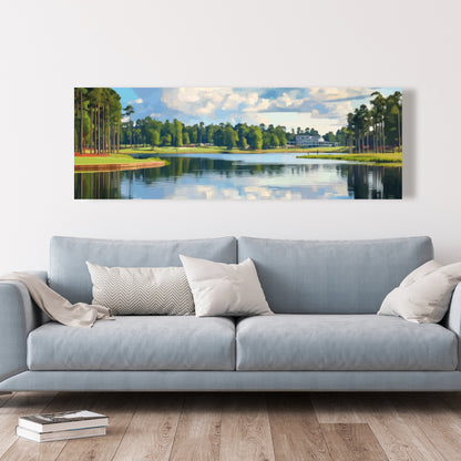 Toile de chambre à coucher « Golf Lake » | Décoration murale avec arbres bleus