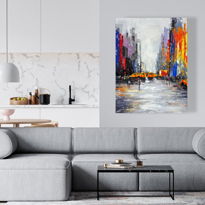 Color Spotted Street with Taxis Canvas | Building Cities Blue