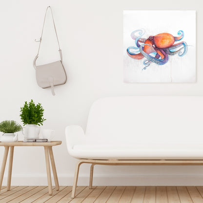 Toile colorée de profil de pieuvre | Décoration de chambre - Illustration