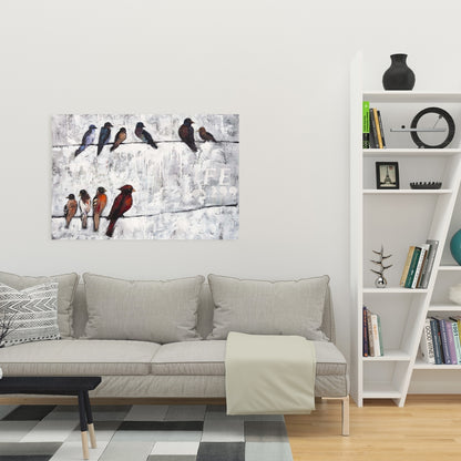 Colorful Birds on Branches Canvas | Bedroom Wall Art Decor