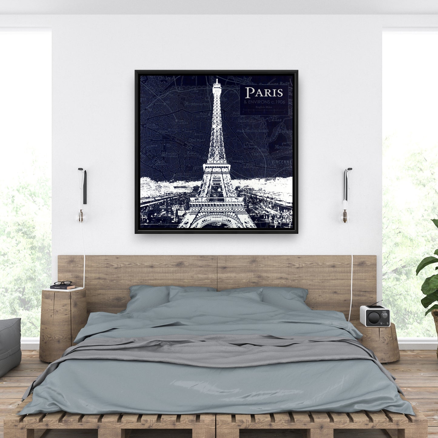 Toile encadrée Plan de Paris et Tour Eiffel - Décoration d'intérieur