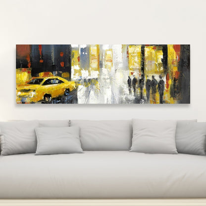 Rainy Busy Street Canvas | Building Bedroom Cities Decor