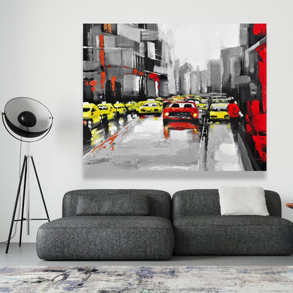 Gray Industrial Cities Canvas | Abstract Rainy Day Traffic Decor