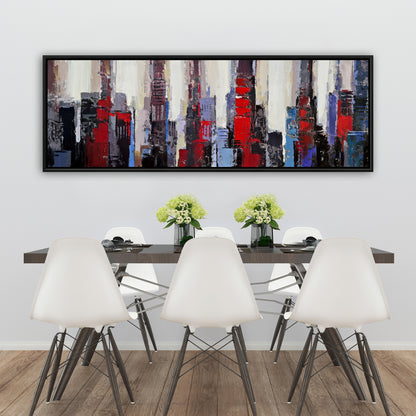 Toile encadrée – Bâtiments abstraits rouges et bleus pour la décoration intérieure