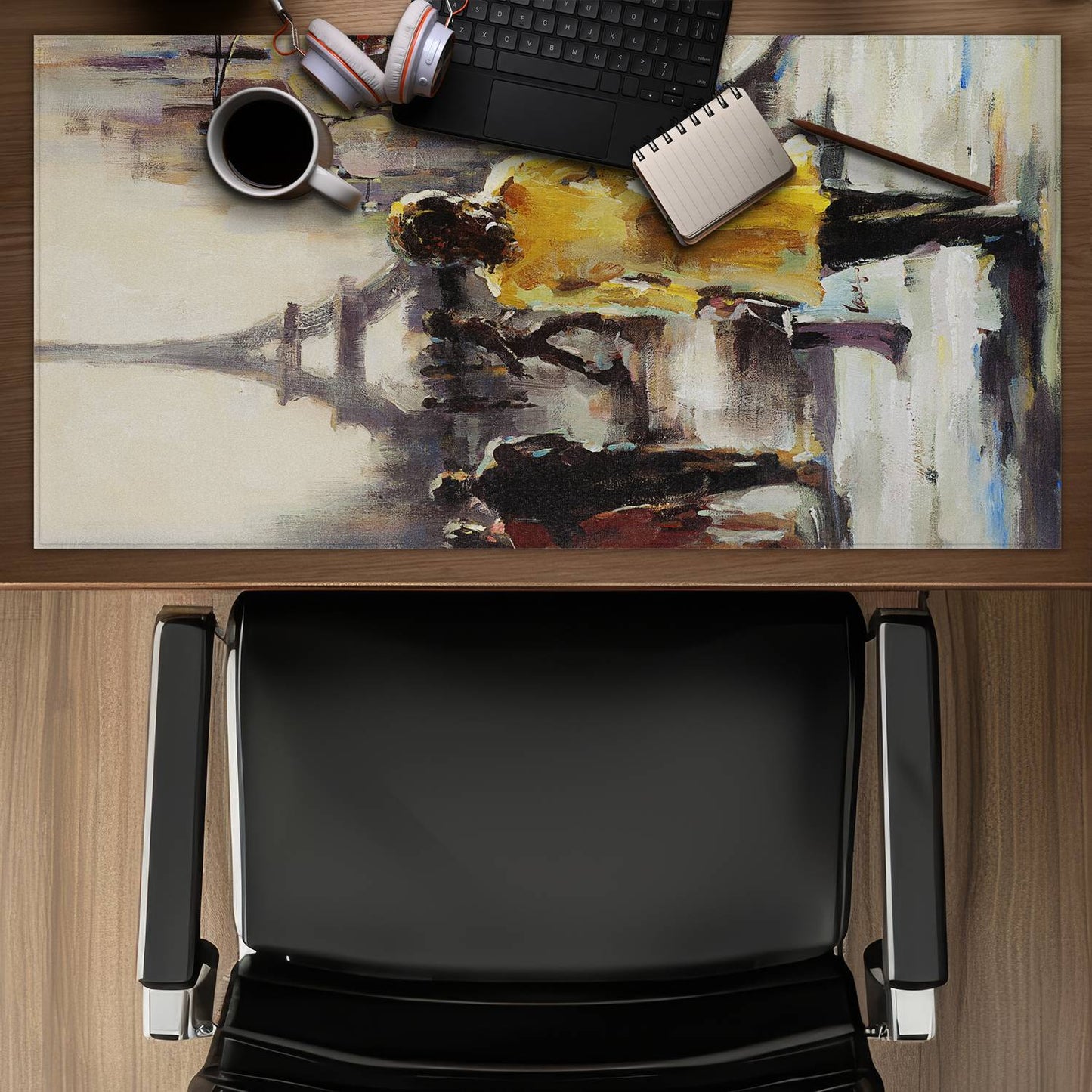 Yellow Coat Woman Desk Mat - Contemporary Home Decor