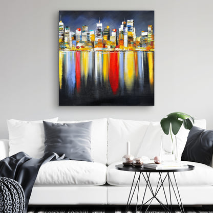 Colorful Night Cityscape Canvas | Contemporary Bedroom Decor