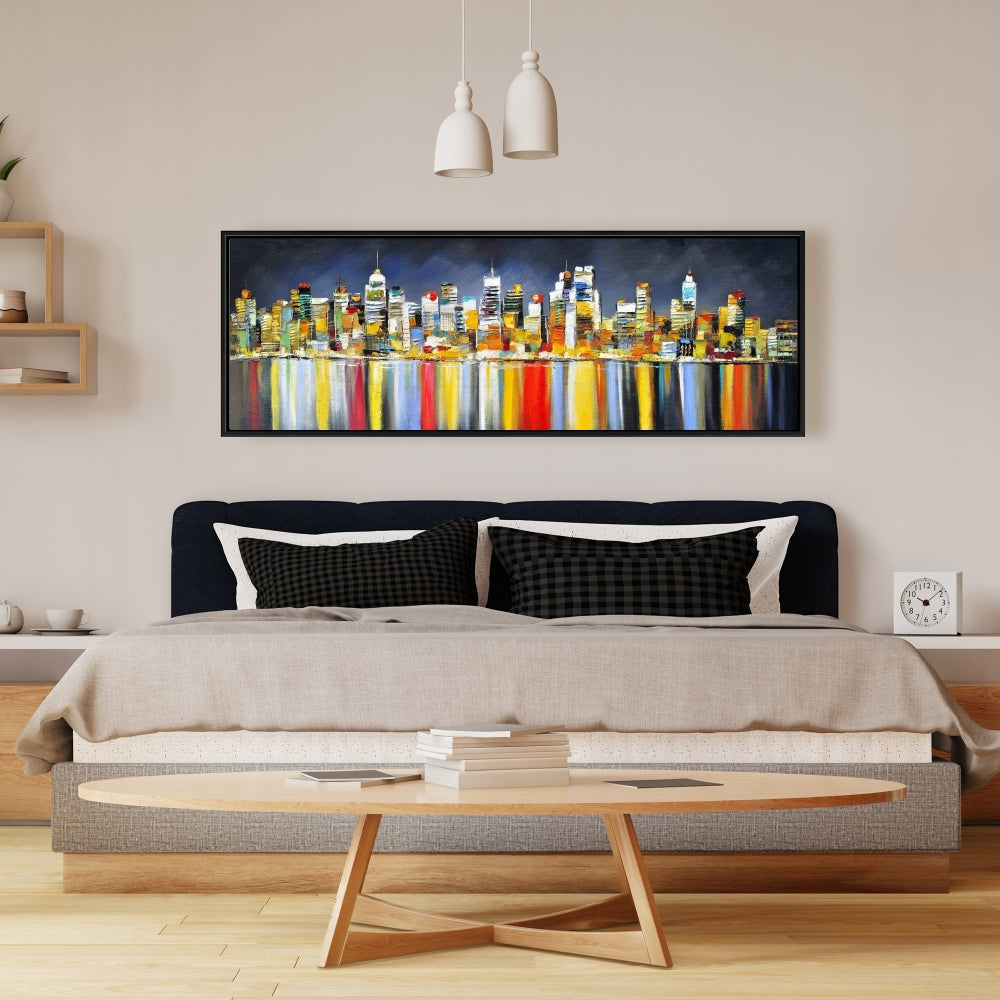 Toile Paysage urbain coloré la nuit | Décoration d'intérieur Villes bleues