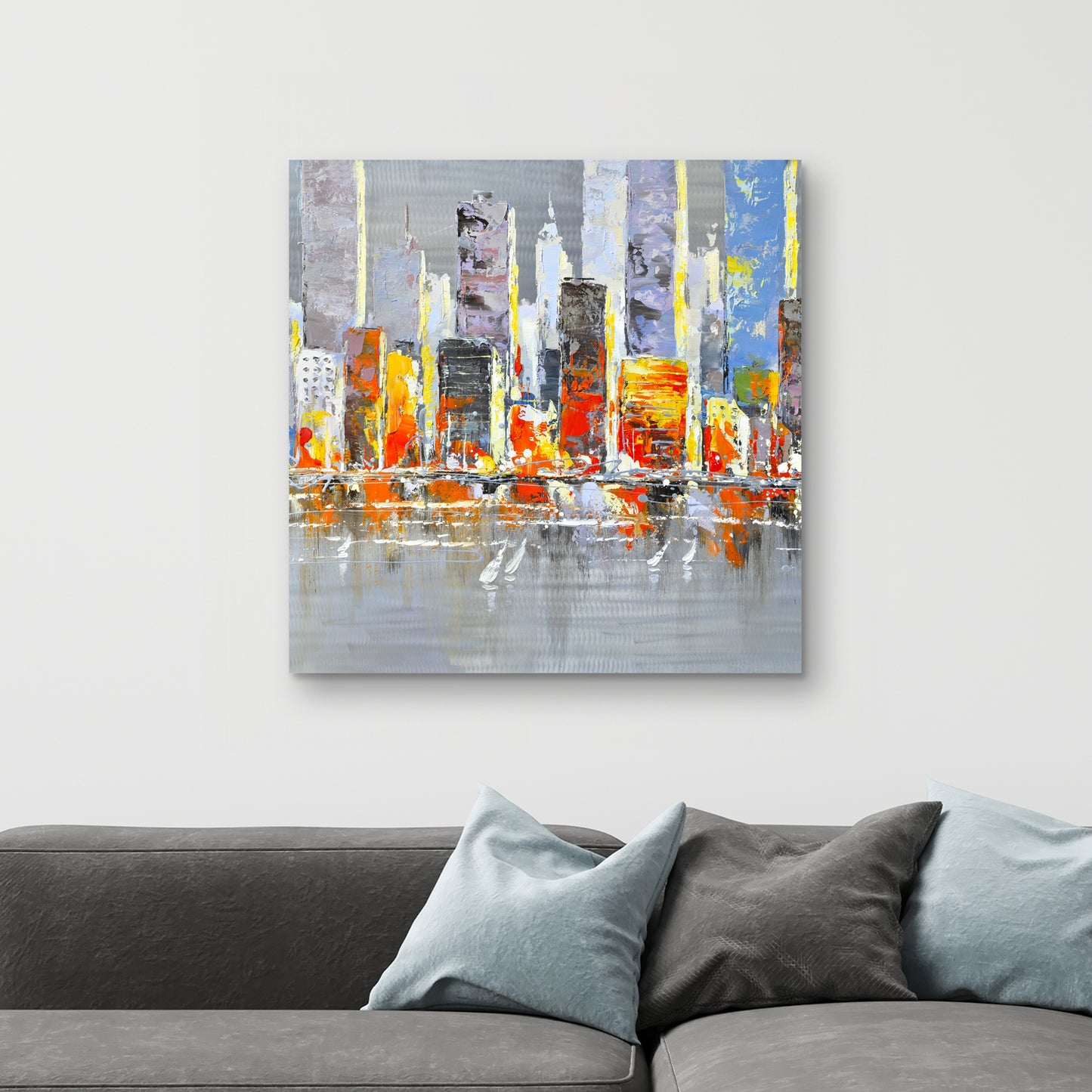 Color Splash Cityscape Canvas | Blue Wall Art for Home Decor