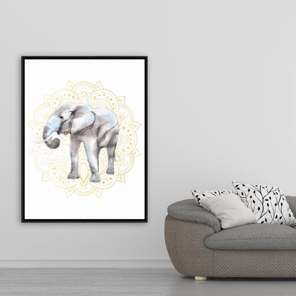 Toile Mandala Éléphant | Décoration de chambre bohème encadrée