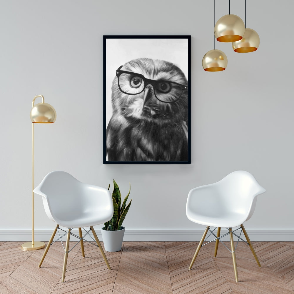 Northern Saw-Whet Owl Canvas | Monochrome Animal Wall Art