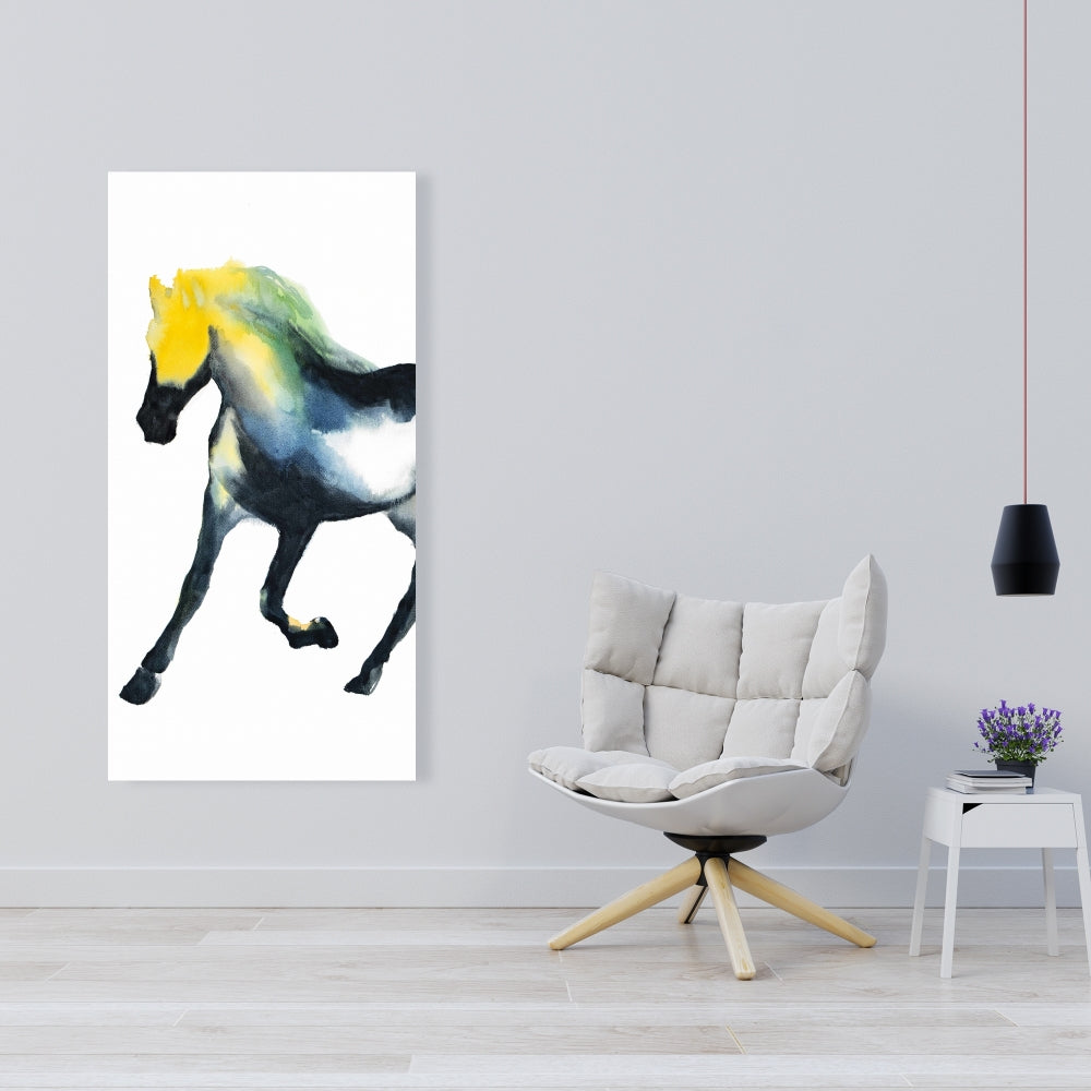 Cheval au galop, animaux de la ferme, toile bleue | Décoration d'intérieur