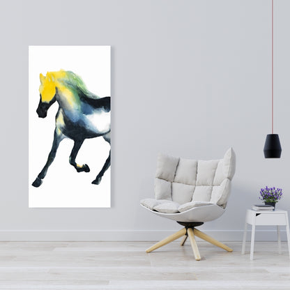 Cheval au galop, animaux de la ferme, toile bleue | Décoration d'intérieur