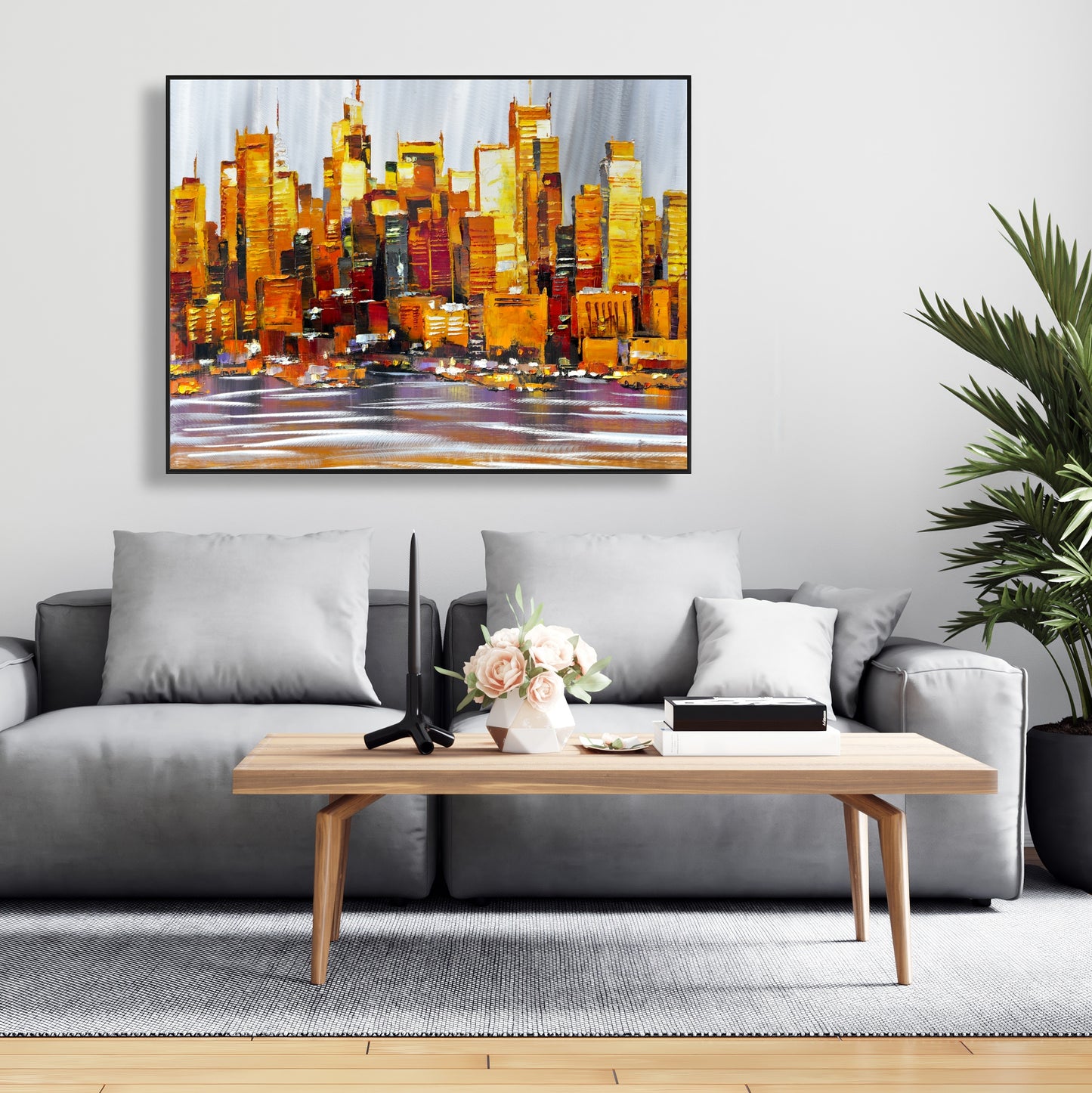 Orange Buildings Framed Canvas | Modern Bedroom Wall Decor