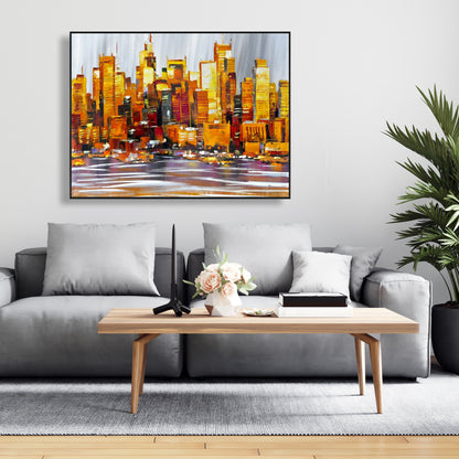 Orange Buildings Framed Canvas | Modern Bedroom Wall Decor