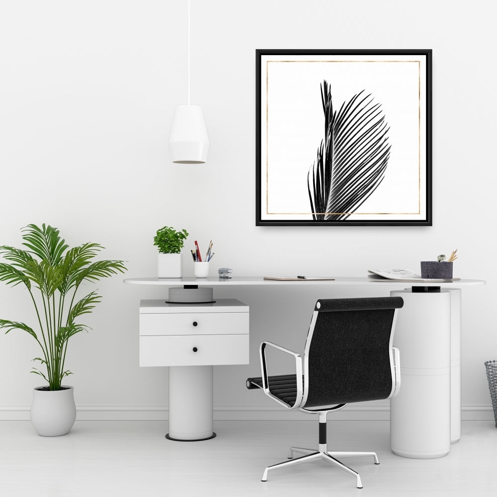 Toile exotique avec palmier areca et rose | Décor avec cadre blanc