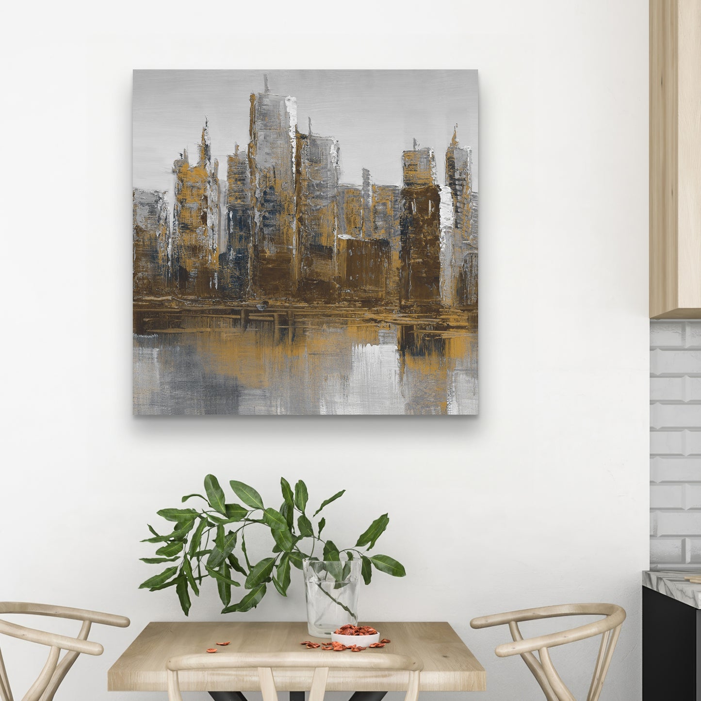 Toile Paysage urbain gris et jaune | Décoration de chambre marron