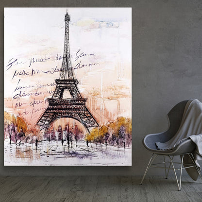 Eiffel Tower Sketch Gray Canvas | Bedroom Decor | Trees