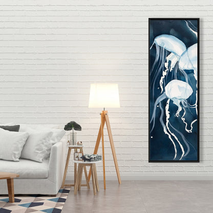 Toile décorative encadrée bleue représentant les animaux de la chambre de Méduse