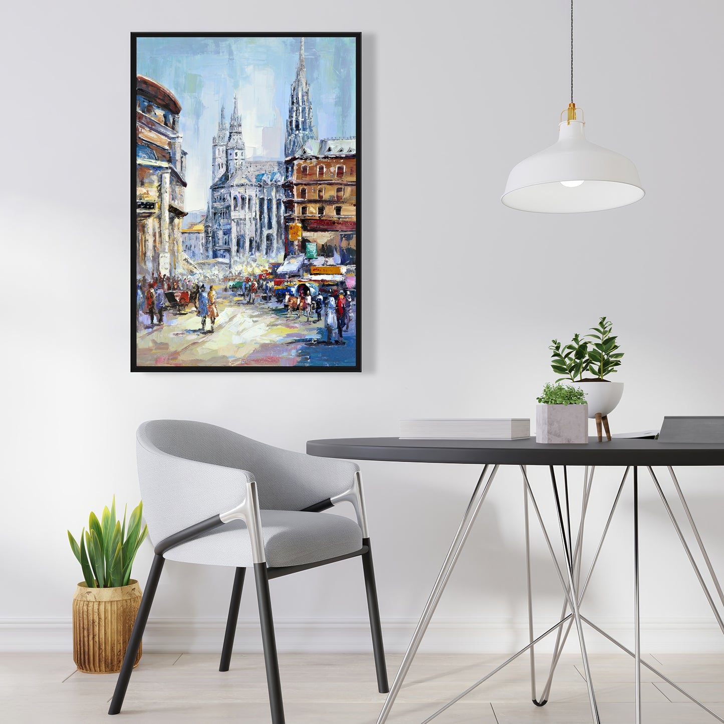 Rue animée par une journée ensoleillée | Décoration de chambre contemporaine sur toile