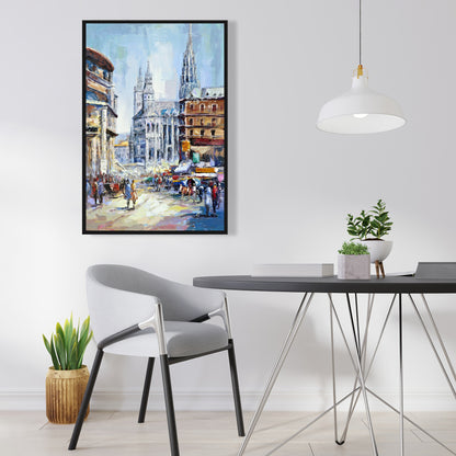 Rue animée par une journée ensoleillée | Décoration de chambre contemporaine sur toile