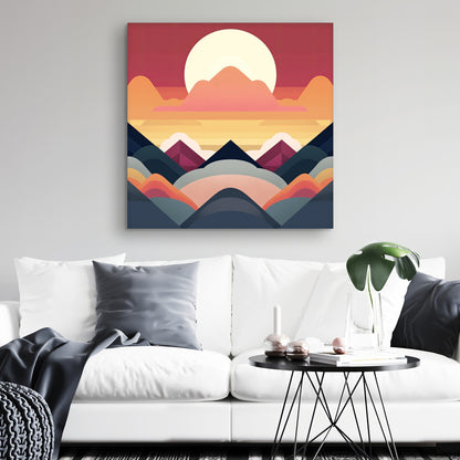 Symmetrical Mountain Blue Canvas | Minimalist Bedroom Decor