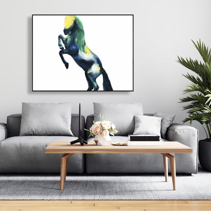 Toile encadrée représentant un cheval bleu et des animaux de la ferme, décoration d'intérieur