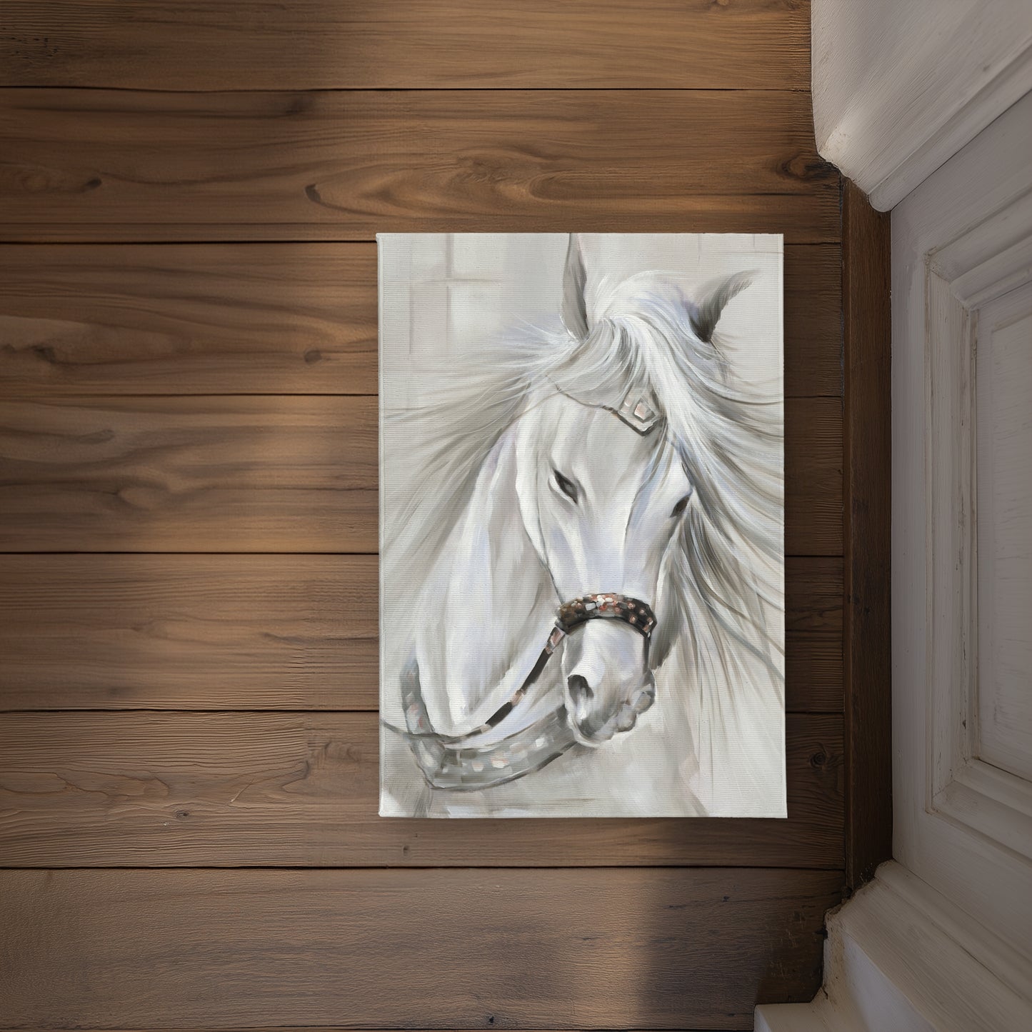 White Horse Mane in Wind | Gray Industrial Door Mat - Decor