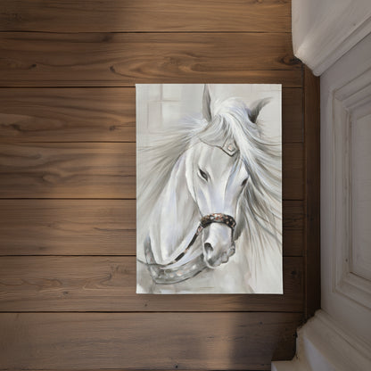 White Horse Mane in Wind | Gray Industrial Door Mat - Decor
