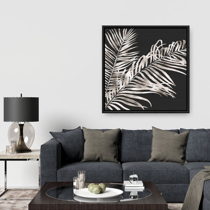 Toile botanique grise à feuilles tropicales dorées | Décoration de chambre