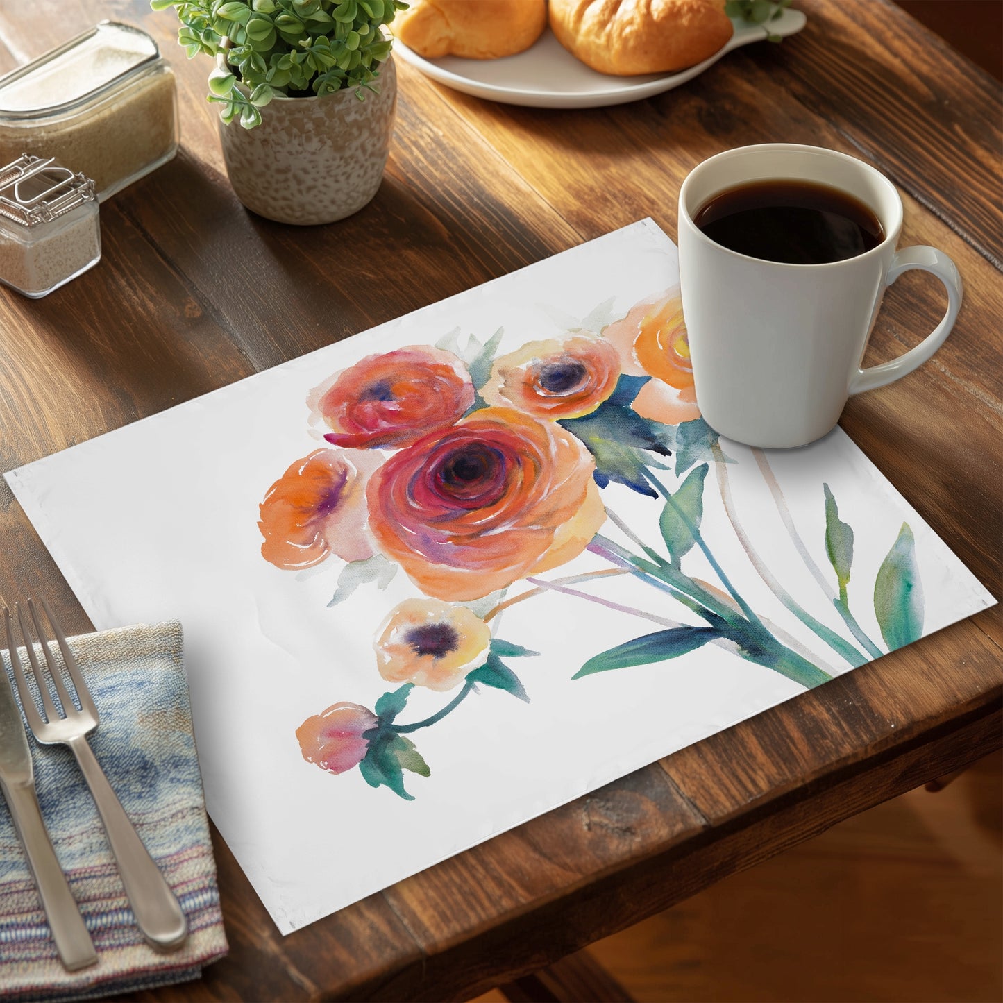 Watercolor flowers - 14"x18" Polyester Placemat