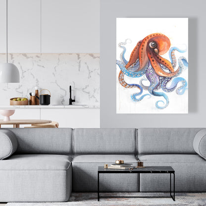 Toile bleue amusante et colorée avec pieuvre | Décoration aquatique