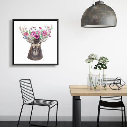 Toile « Tête de cerf avec fleurs » | Décoration animalière romantique marron