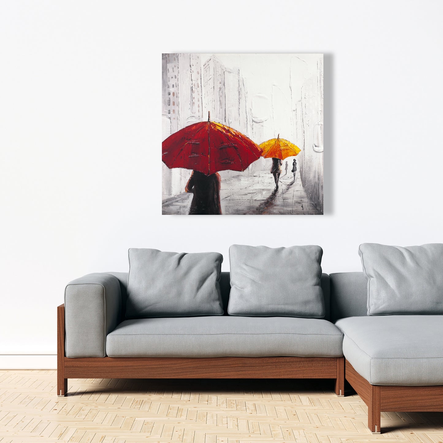 Passersby with Umbrellas Canvas | Contemporary Bedroom Art
