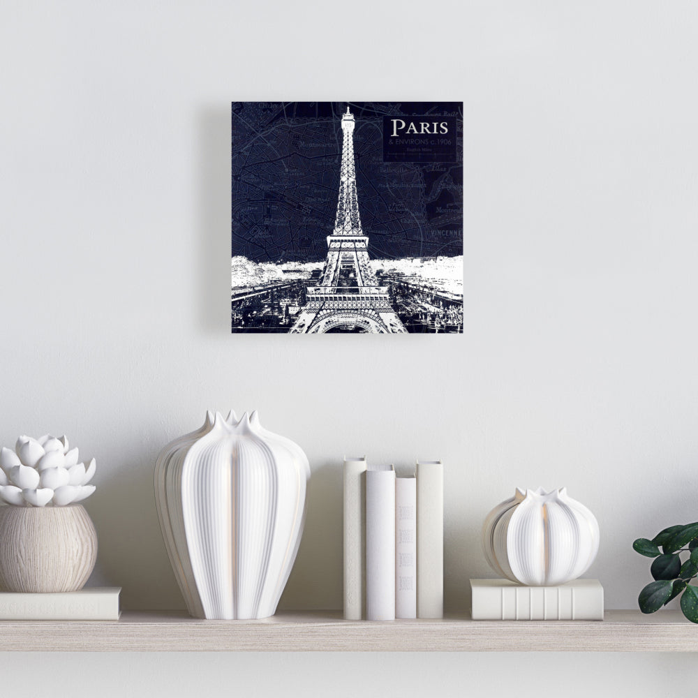 Paris Blueprint & Eiffel Tower Canvas - Blue Bedroom Decor