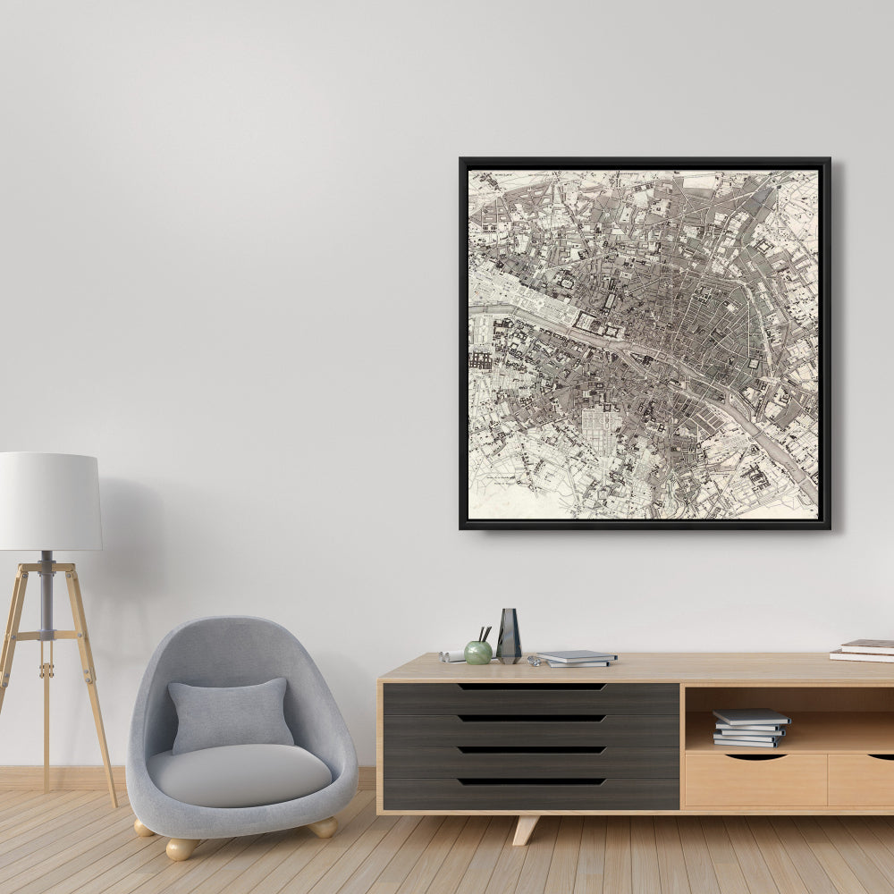 Toile Plans de Paris | Cadre beige | Décoration murale