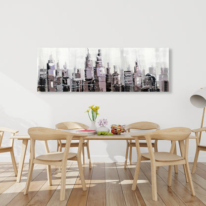 Toile abstraite représentant un paysage urbain en niveaux de gris – Décoration murale blanche pour chambre à coucher