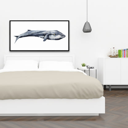 Watercolor Whale Blue Framed Canvas | Aquatic Home Decor