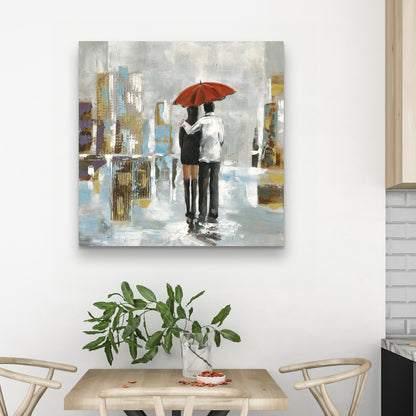 Couple Walking Under Umbrella | Abstract Canvas Home Decor